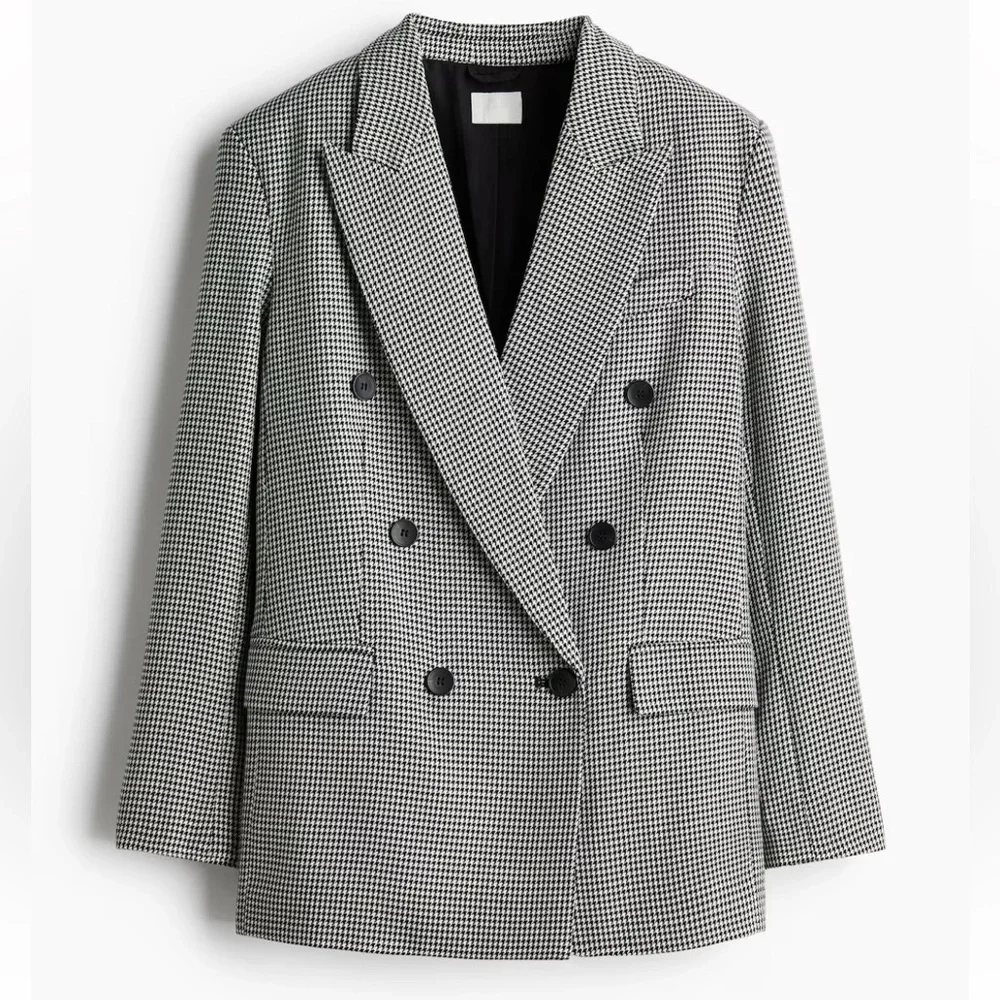 H&M Black and White Houndstooth Oversized Double Breasted Blazer sz M - Picture 7 of 8